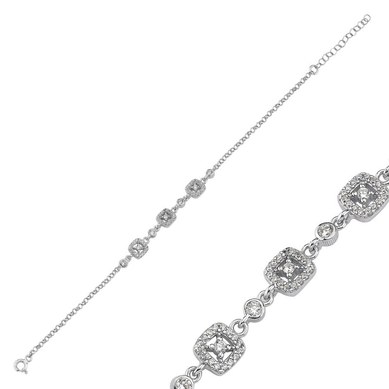 Square Halo Motif Cubic Zirconia Chain Bracelet - B107845