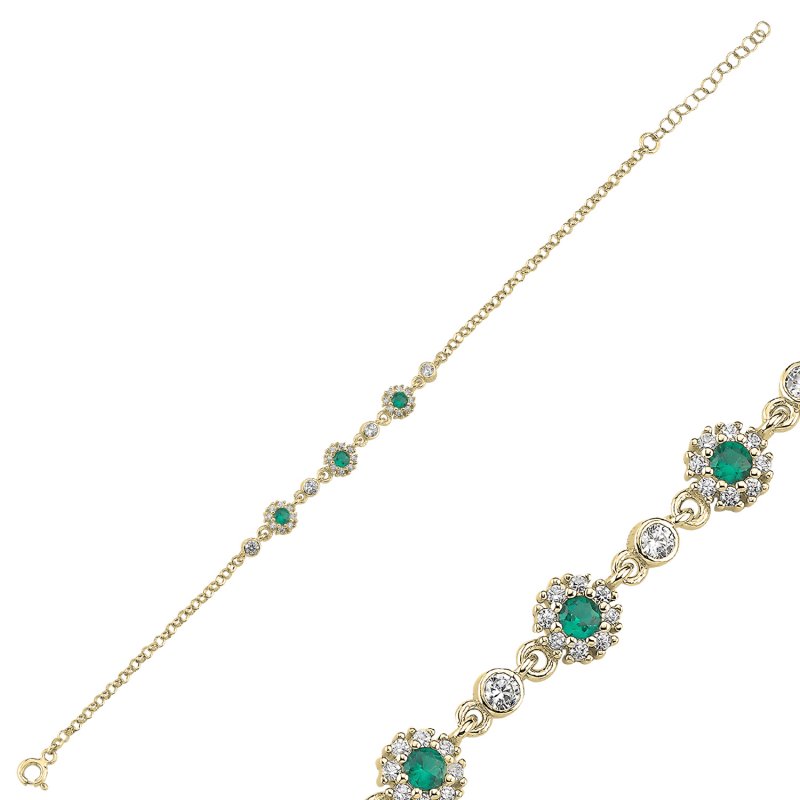 Green CZ Halo Motif Chain Bracelet - B107846