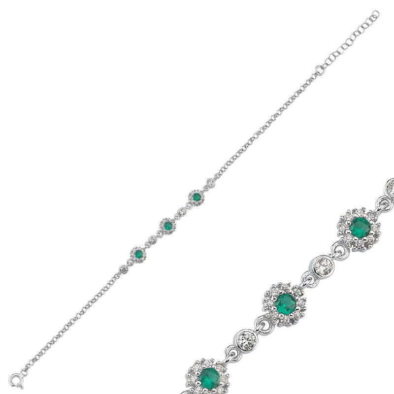 Green CZ Halo Motif Chain Bracelet - B107846