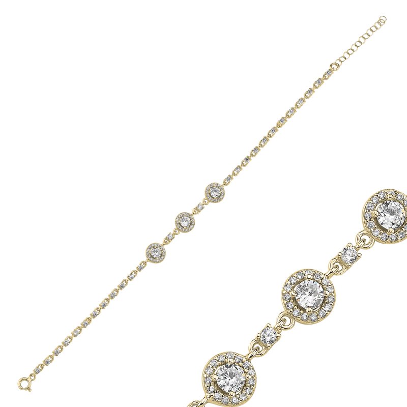 Round Halo Motif Cubic Zirconia Tennis Bracelet - B107849