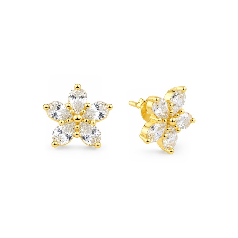 Pear Cut Floral Cubic Zirconia Stud Earrings - E107850