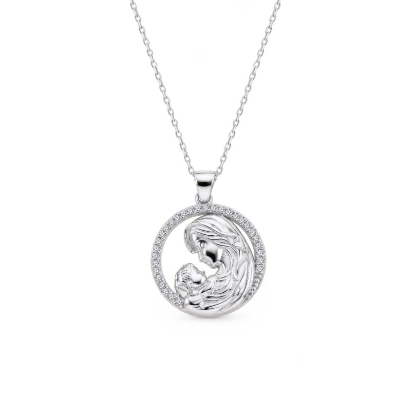 Mother & Baby CZ Halo Pendant Necklace - N107851
