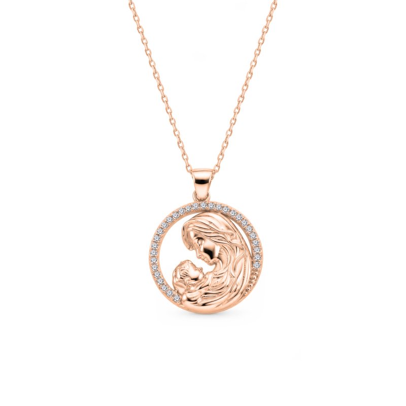 Mother & Baby CZ Halo Silver Pendant Necklace - N107851