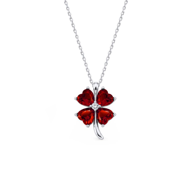 Heart-Cut Cubic Zirconia Clover Motif Necklace - N107852