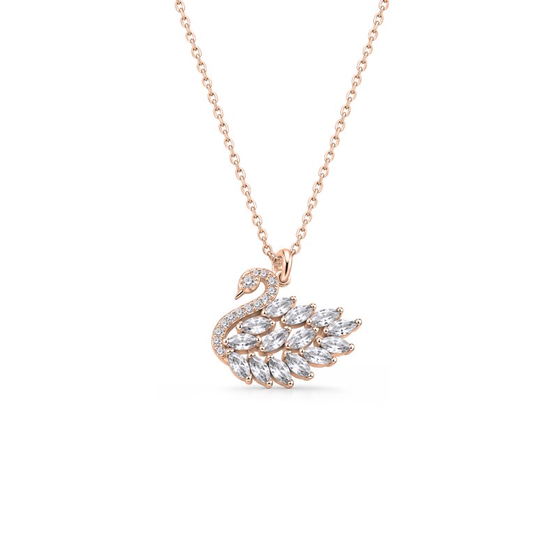Markiz Kesim Taşlı Kuğu Motifli Zirkon Kolye - N107854