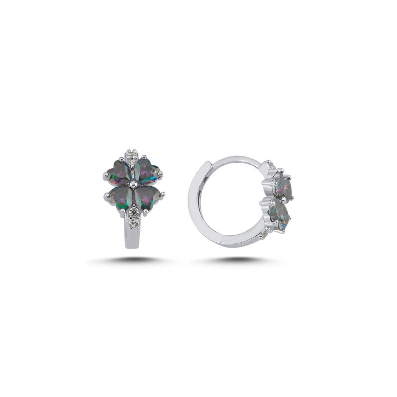 Mystic Topaz Color Heart-Cut Clover Huggie Hoop Earrings - E107856