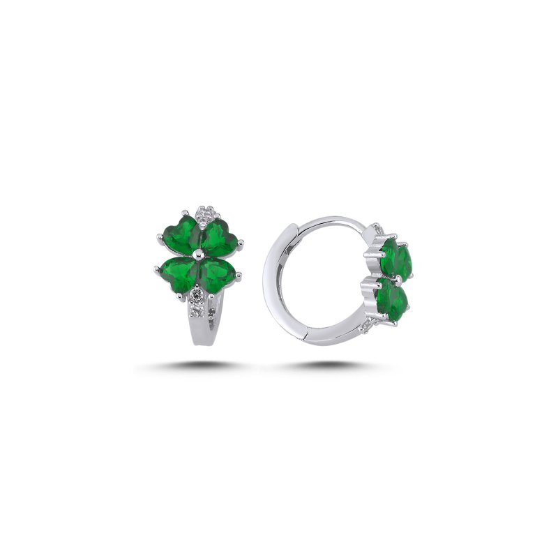 Heart-Cut CZ Clover Motif Huggie Hoop Earrings - E107857