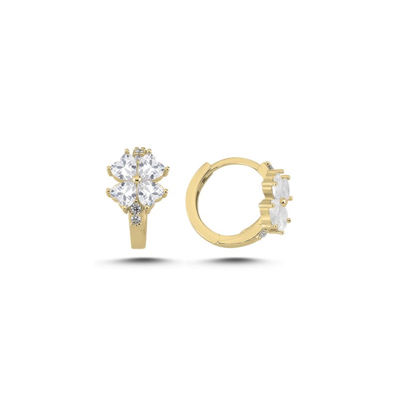 Heart-Cut CZ Clover Motif Huggie Hoop Earrings - E107858