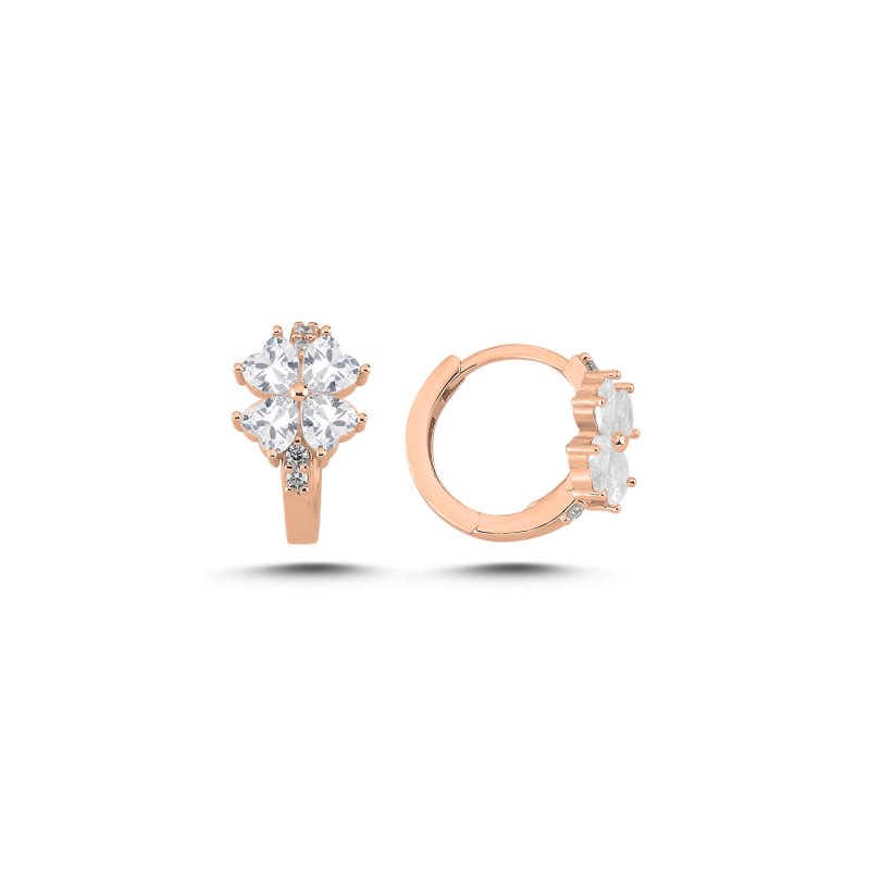 Heart-Cut CZ Clover Motif Huggie Hoop Earrings - E107858