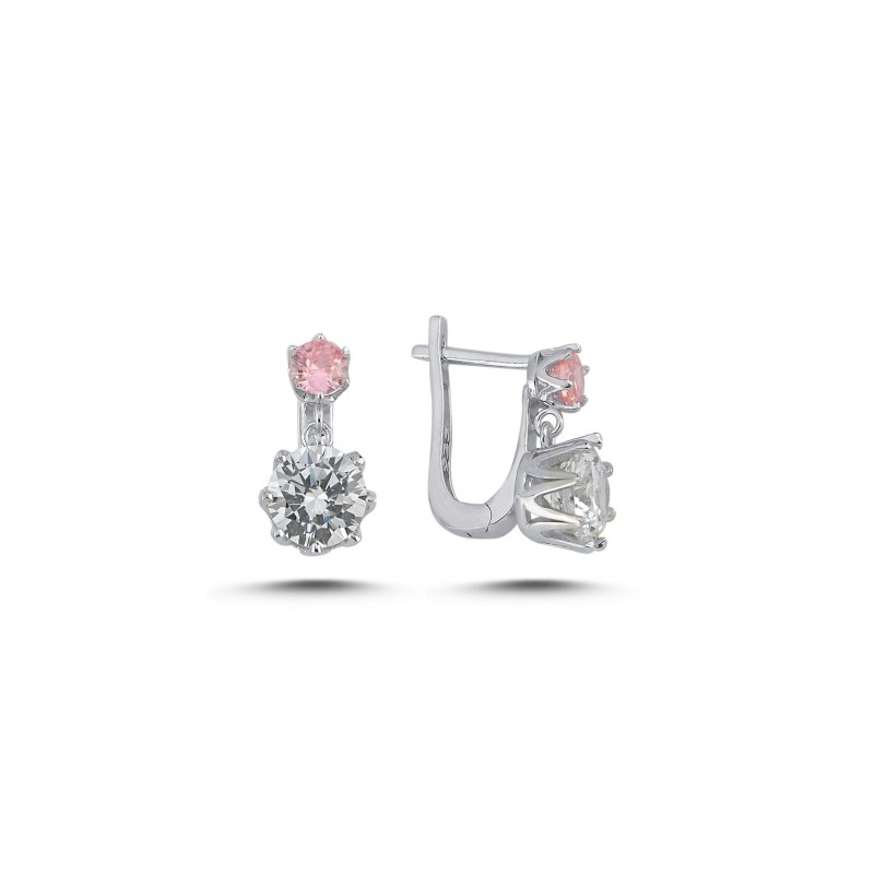 Round-Cut Pink CZ Dangle Earrings - E107861