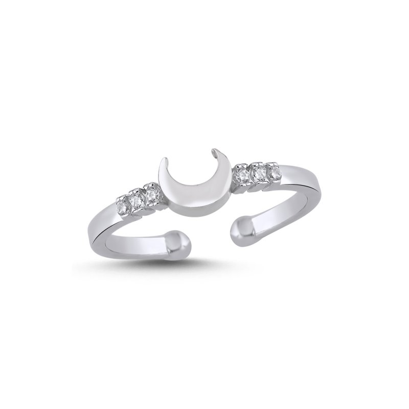 Crescent Moon Motif Cubic Zirconia Adjustable Ring - R107867