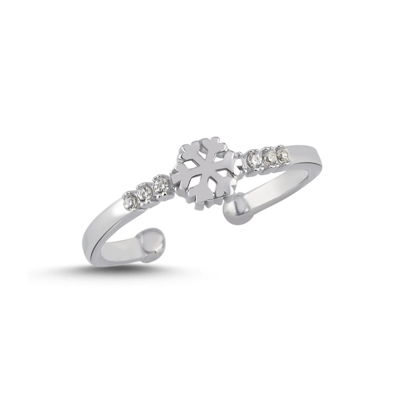 Snowflake Motif Cubic Zirconia Adjustable Ring - R107869