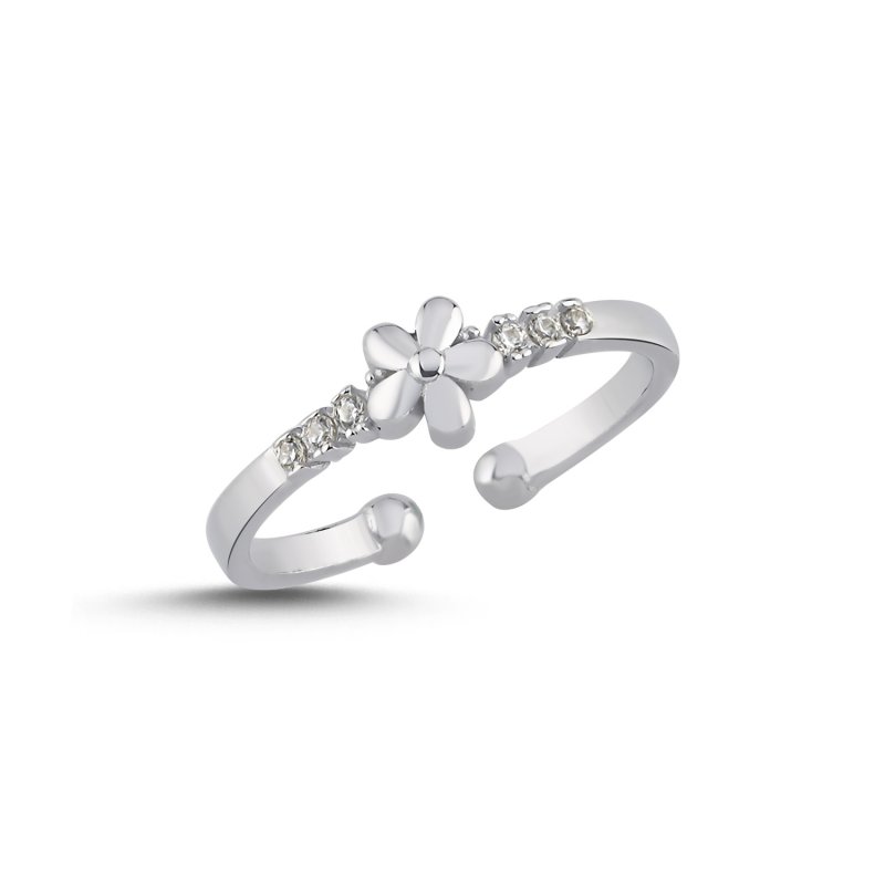 Flower Motif Cubic Zirconia Adjustable Ring - R107870