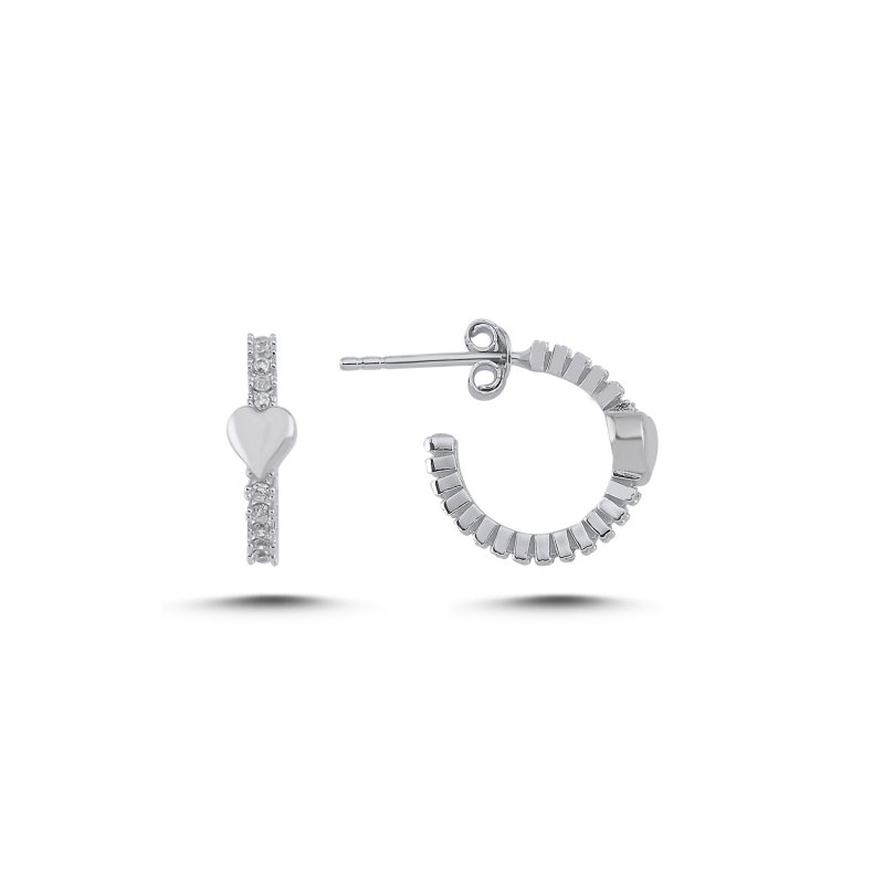 Heart Motif Cubic Zirconia Half Hoop Earrings - E107871