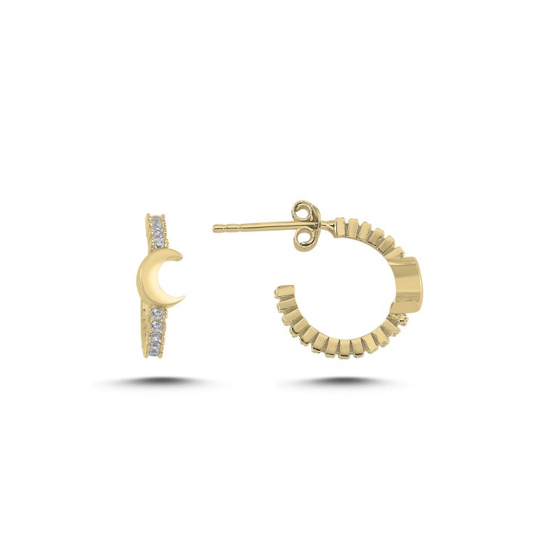Crescent Moon Motif Cubic Zirconia Half Hoop Earrings - E107873