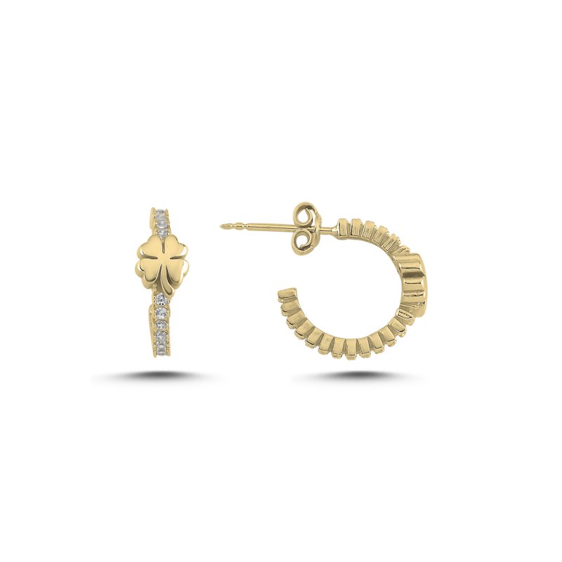 Clover Motif Cubic Zirconia Half Hoop Earrings - E107875