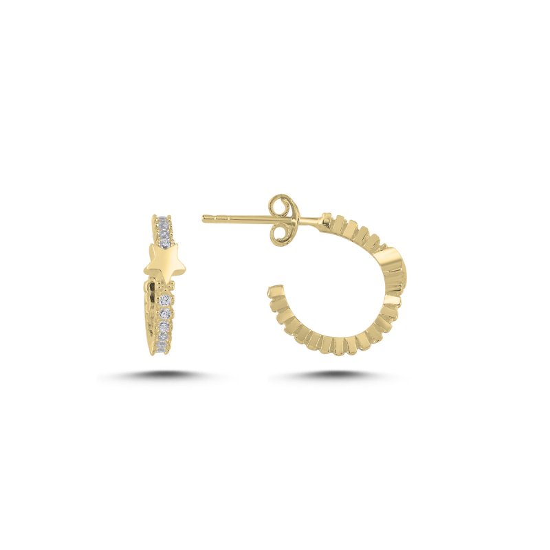 Star Motif Cubic Zirconia Half Hoop Earrings - E107876
