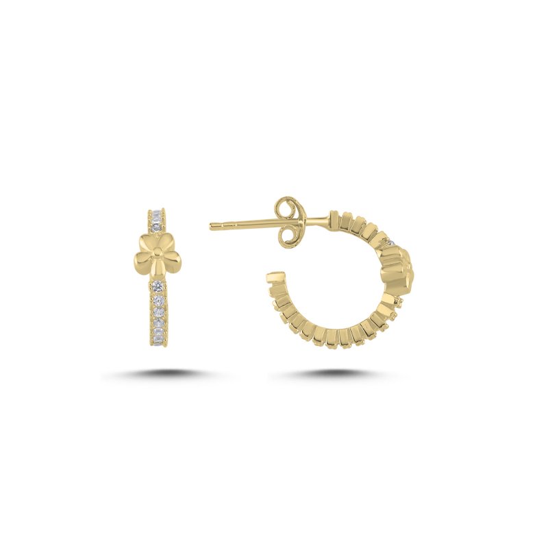 Flower Motif Cubic Zirconia Half Hoop Earrings - E107877