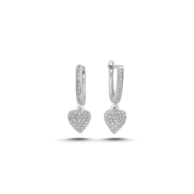 Heart Motif Cubic Zirconia Dangle Latchback Earrings - E107878