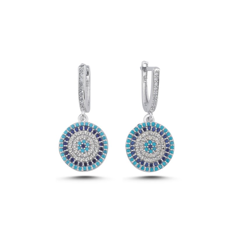 Colorful Cubic Zirconia Evil Eye Dangle Latchback Earrings - E107884
