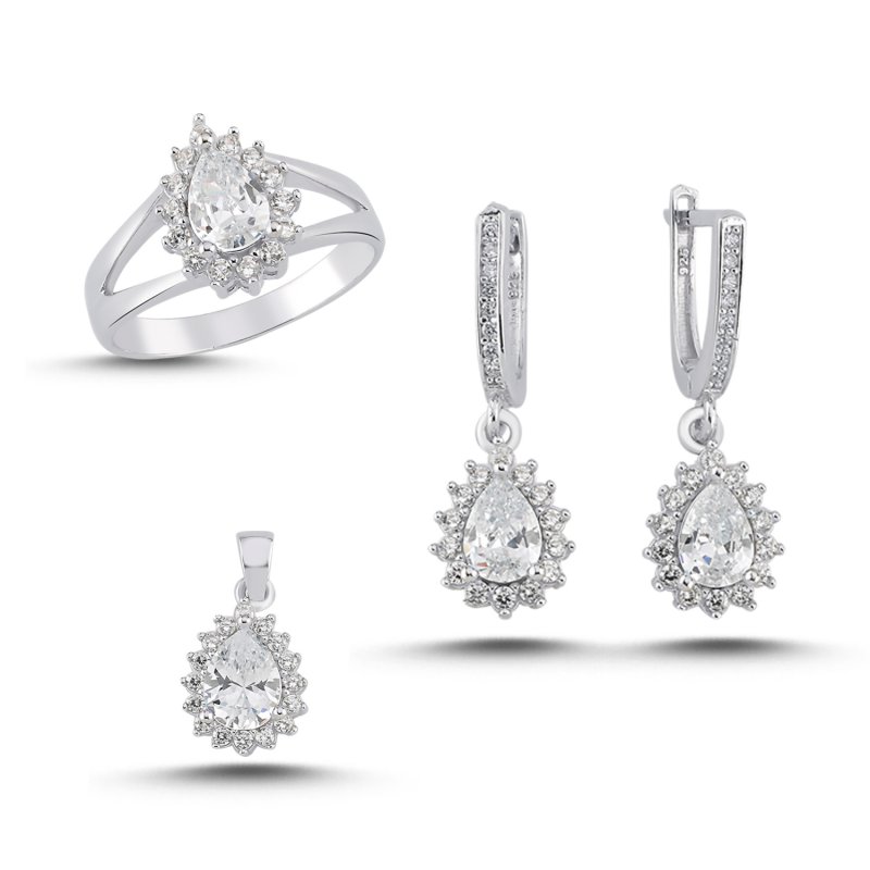 Pear Cut Cubic Zirconia Halo Jewelry Set - S107887