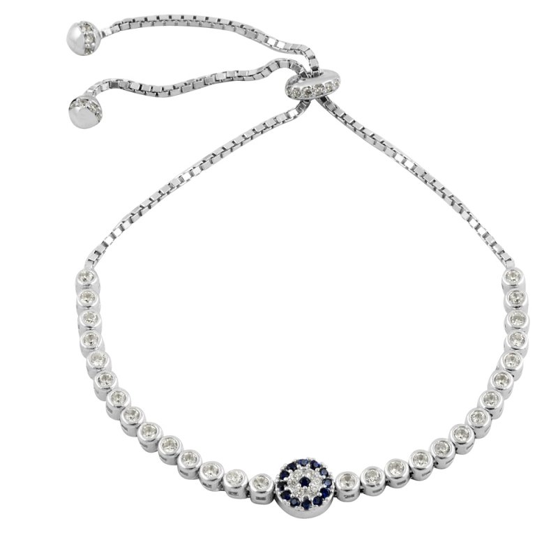Line CZ Evil Eye Adjustable Sliding Bracelet - B13697