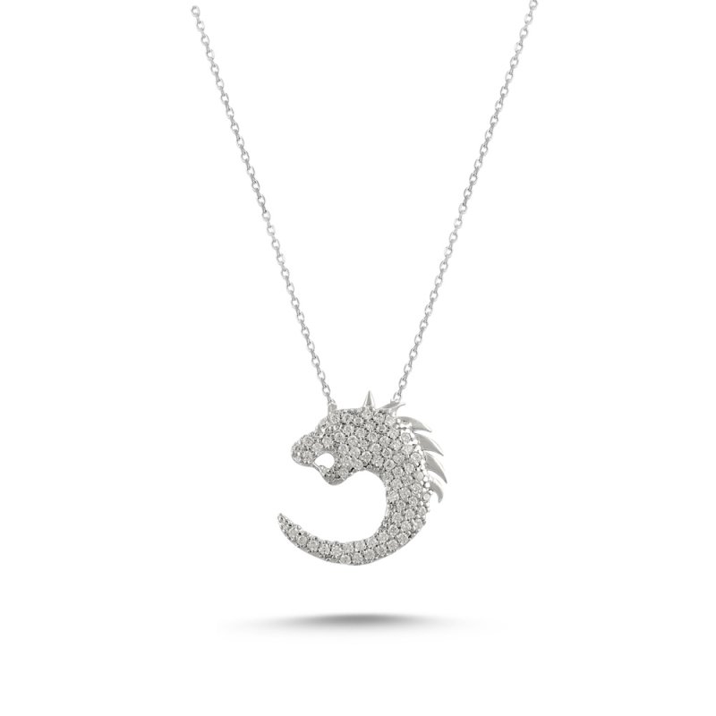CZ Dragon Head Silver Necklace - N13982