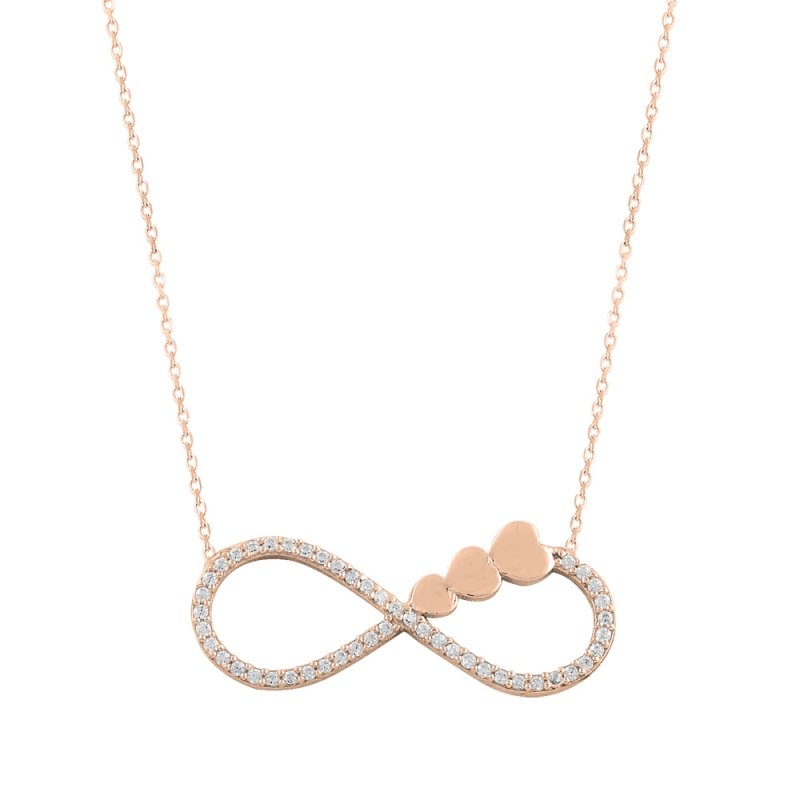CZ Infinity And Heart Silver Necklace - N14098