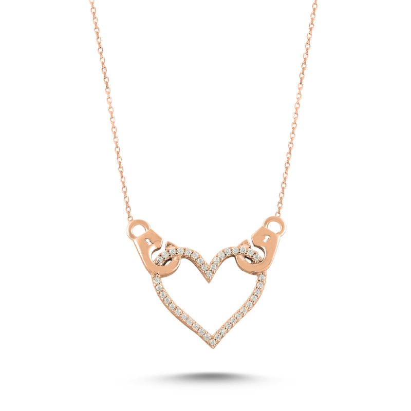 Rhodium Plated Handcuff & Heart Necklace - N14113