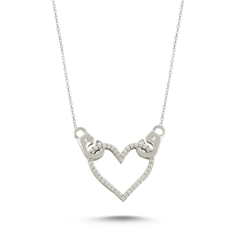 Rhodium Plated Handcuff & Heart Necklace - N14113