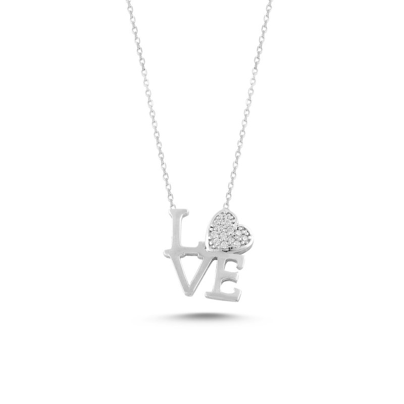 Zirkon Taşlı Love & Kalp Kolye - N14191