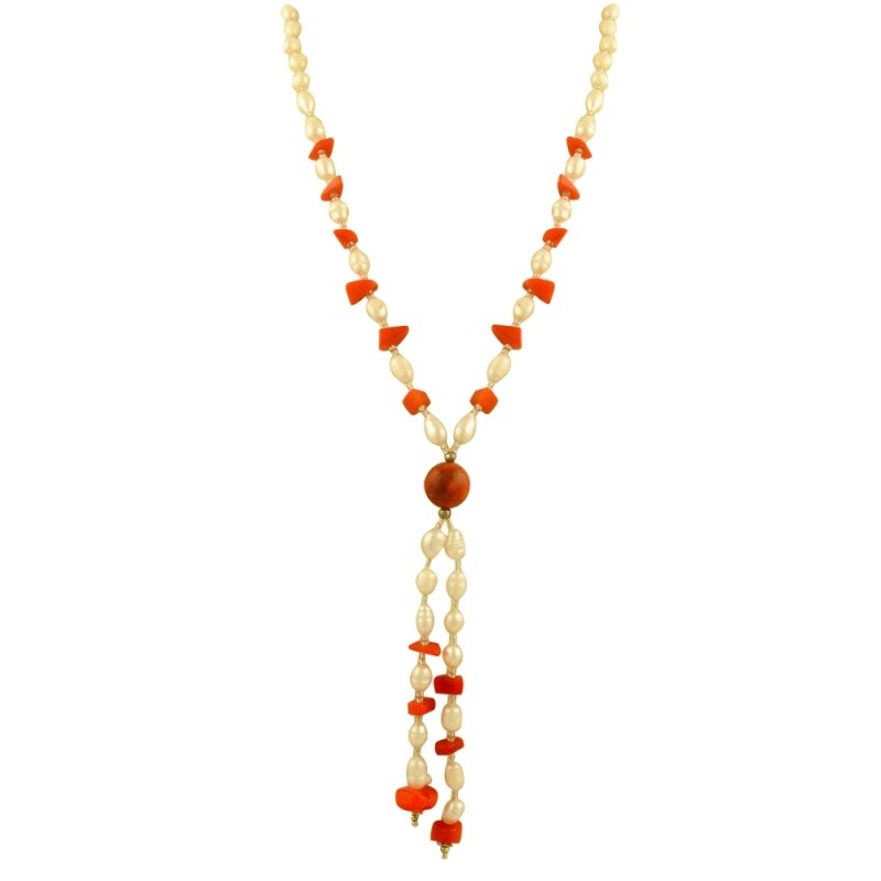 Pearl & Coral Stone Necklace - N14197