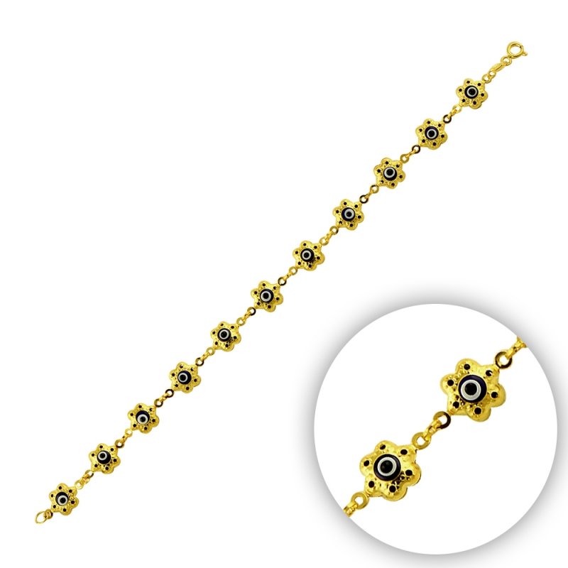 Handmade Glass Evil Eye Daisy Bracelet - B14395
