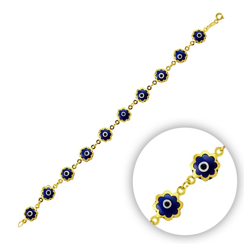 Handmade Glass Evil Eye Flower Bracelet - B14416