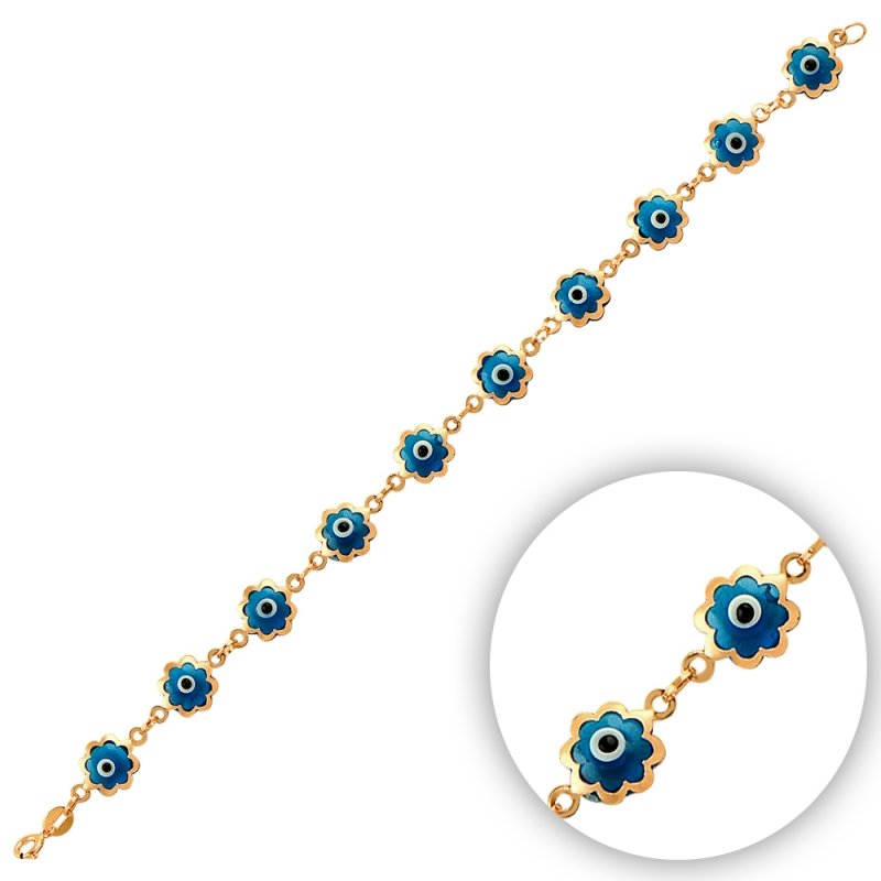 Handmade Glass Evil Eye Flower Bracelet - B14419