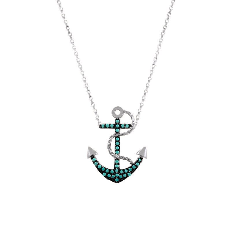 Turquoise CZ Anchor Necklace - N14616