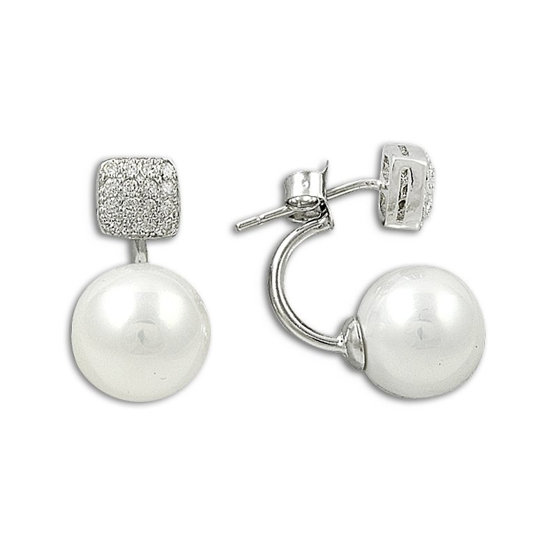 Pearl & CZ Ear Jacket Earrings - E14633