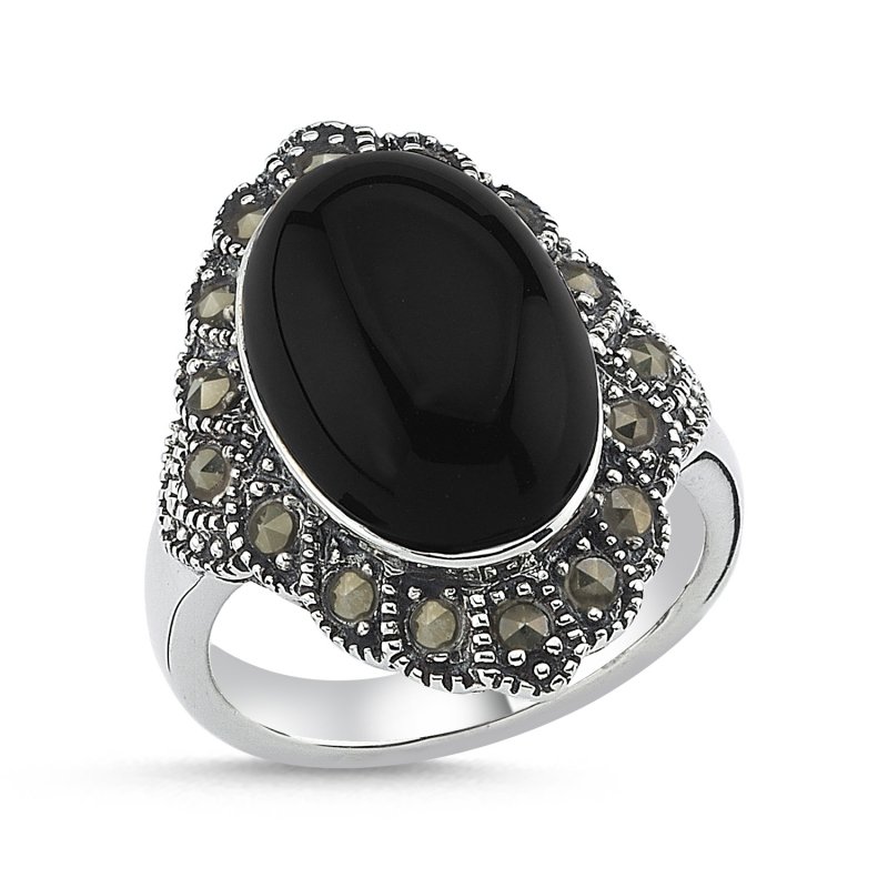 Onyx & Marcasite Ring - R05027