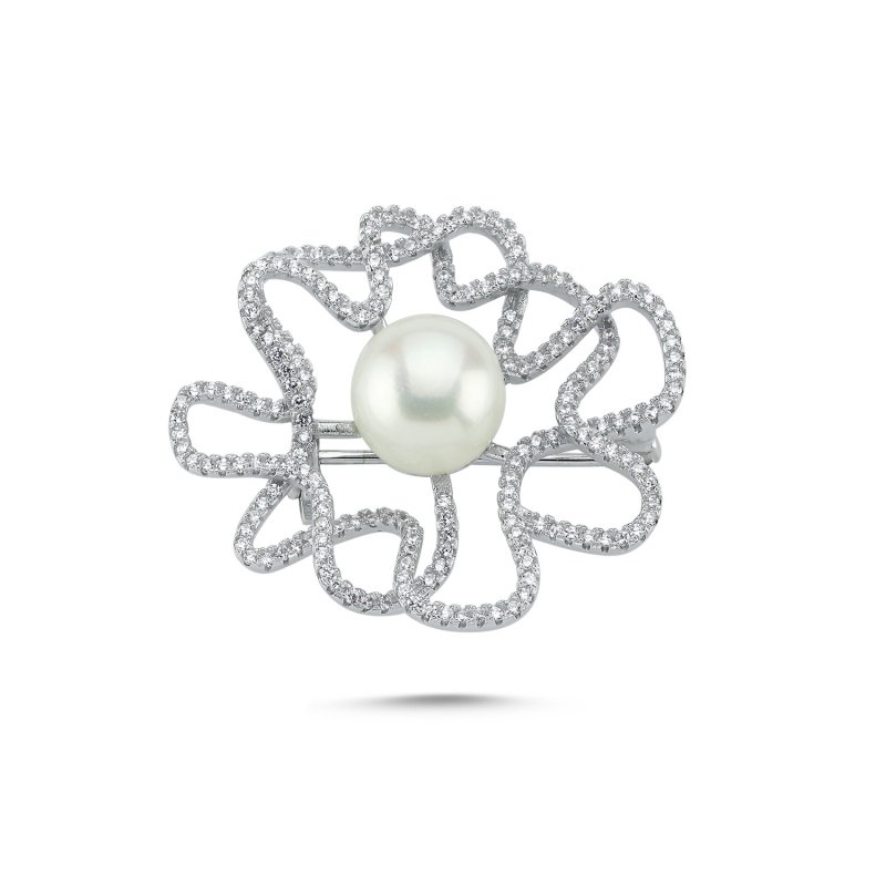 Genuine Pearl & CZ Brooch - BR82015