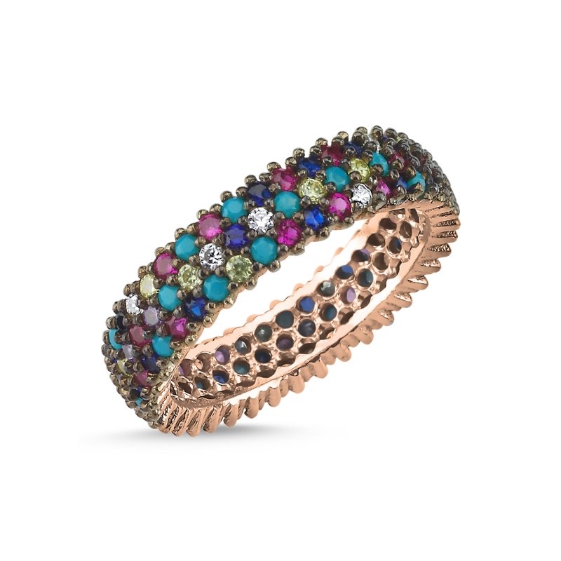 CZ 3 Row Rose Plated Mixed Color Eternity Ring - R82158