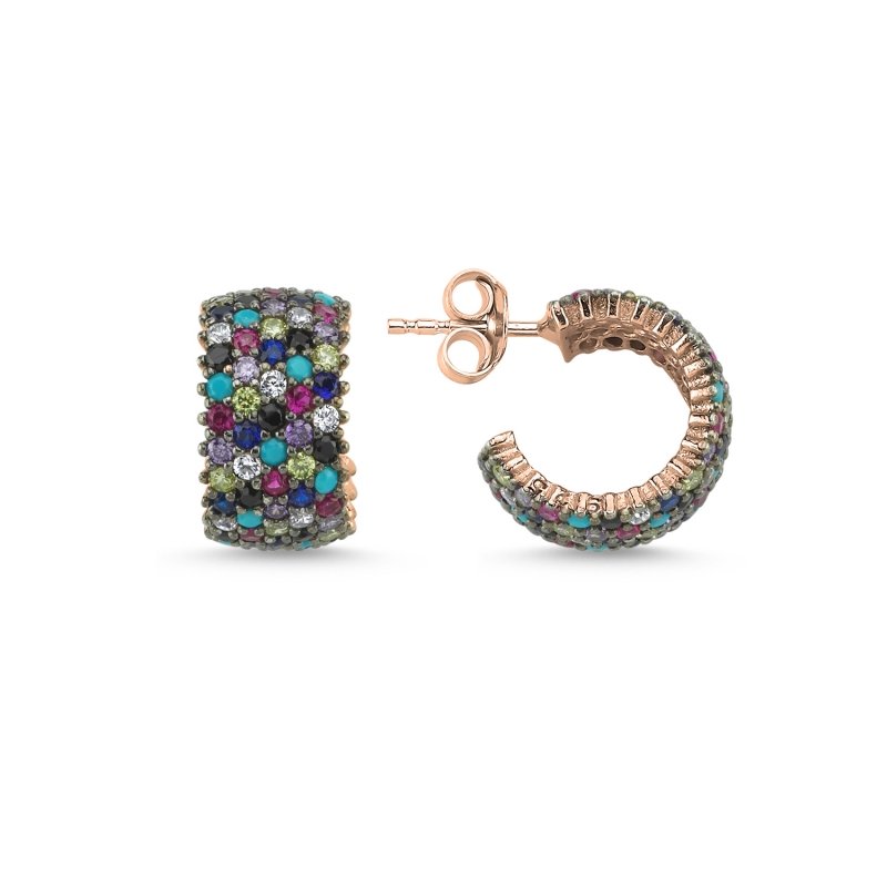 Rose Gold Plated Mixed CZ 5 Row Eternity Hoop Earrings - E82160
