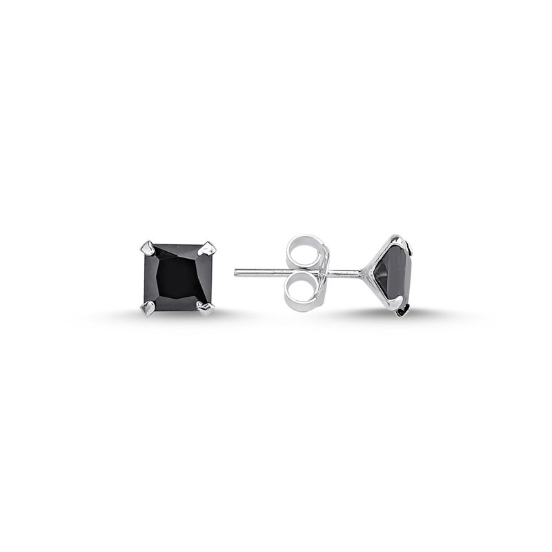 5mm Square Solitaire Black CZ Stud Earrings - E82172