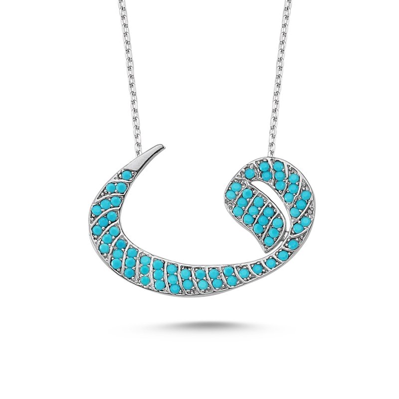 Turquoise CZ Arabic Waw Letter Necklace - N82187