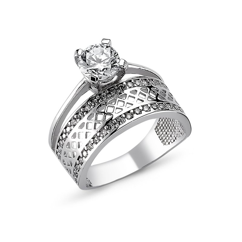 CZ Half Eternity & Solitaire Ring - R82313