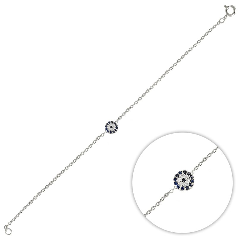 Rhodium Plated Evil Eye Bracelet   - B82437