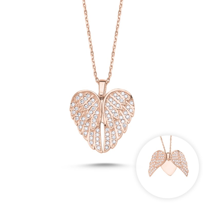 Wings & Heart CZ Movable Necklace - N82450
