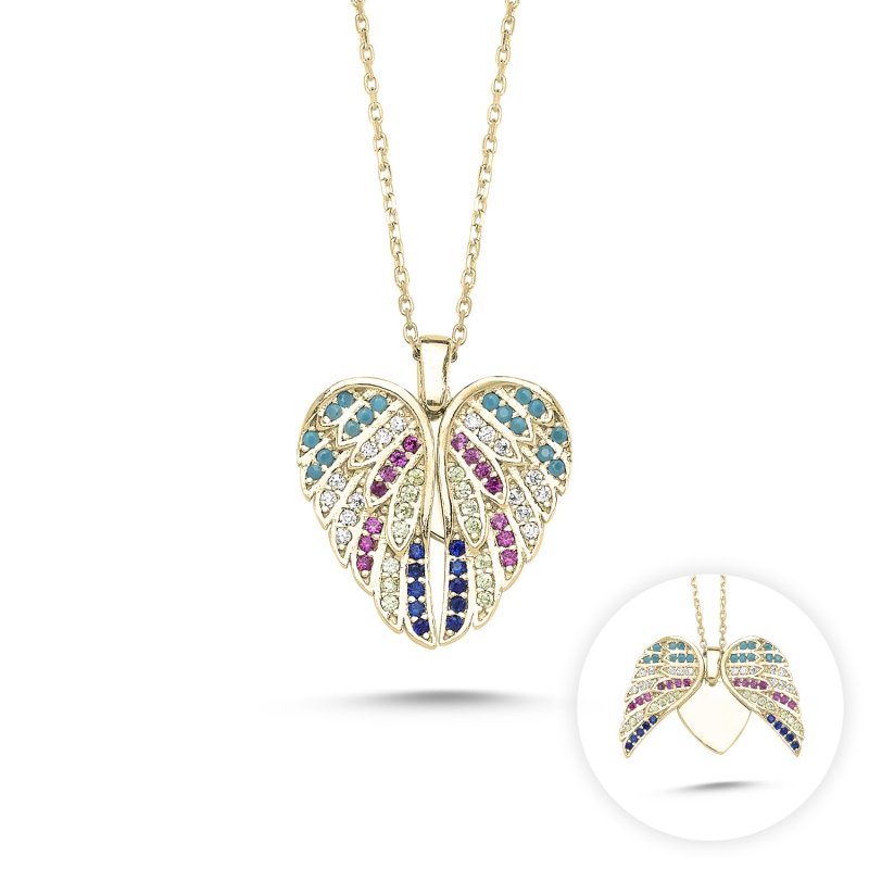 Wings & Heart CZ Movable Necklace - N82451