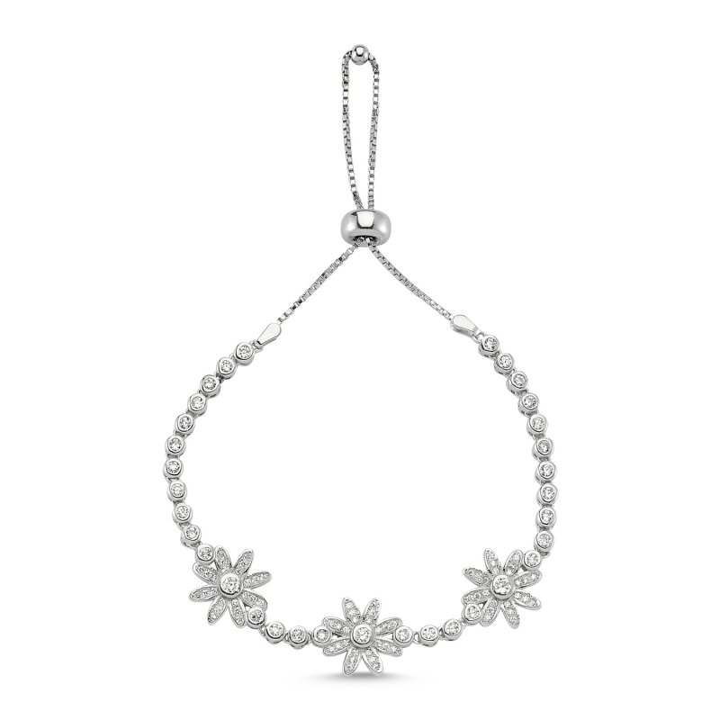CZ Flower Adjustable Sliding Bracelet - B82463