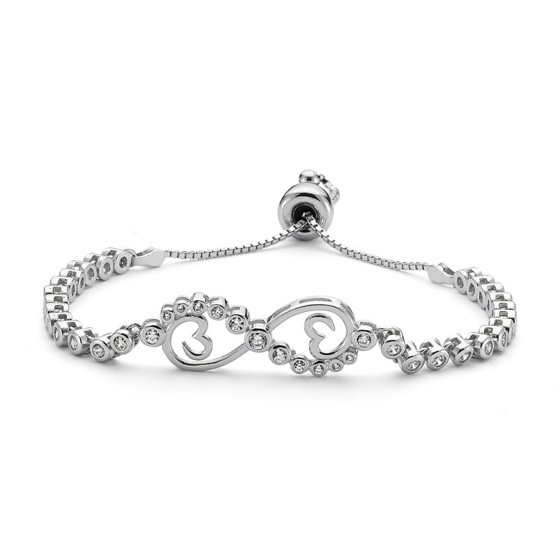 CZ Infinty&Heart Adjustable Sliding Bracelet  - B82467