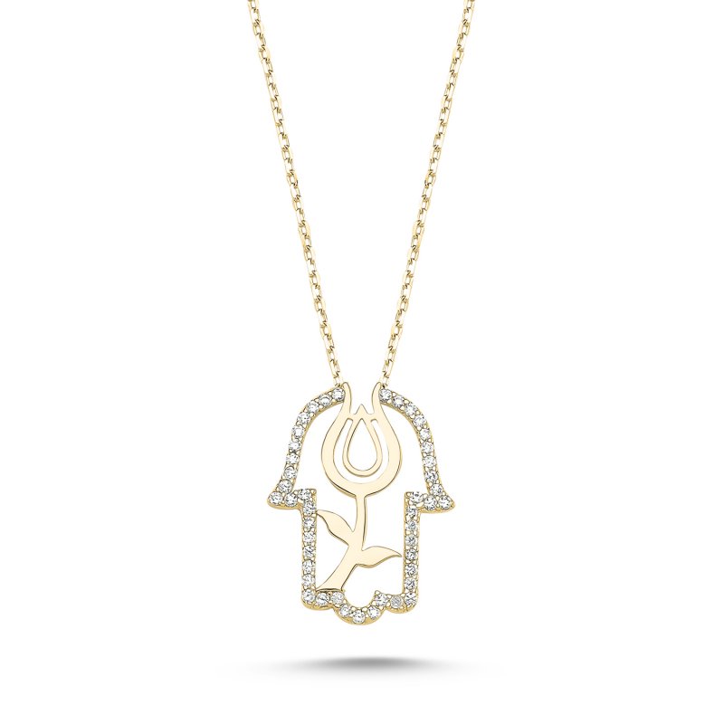 CZ Hamsa & Tulip Necklace - N82491